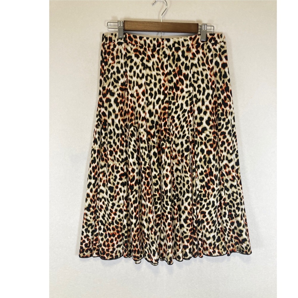 Mob Wife Premise Women Size M Tan Black Leopard Print Pleated Midi Skirt